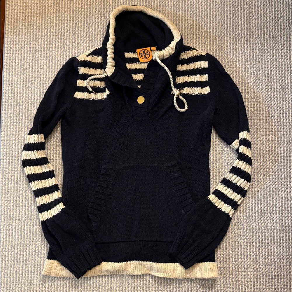 Tory Burch Navy and Cream Cowl Neck Sweater
